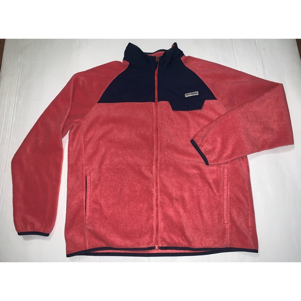 Columbia PFG Sweater Men XL Coral Blue Fleece Full Zip Outdoor Fishing Coat